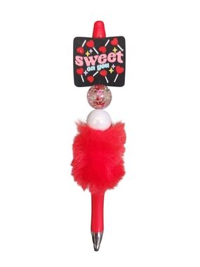 Sweet On You Red Fluffy Ballpoint Pen - Women Accessories